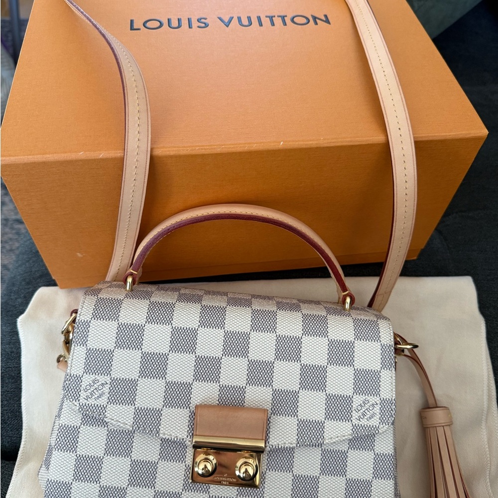 Louis Vuitton Beige and White Checkered Crossbody Bag